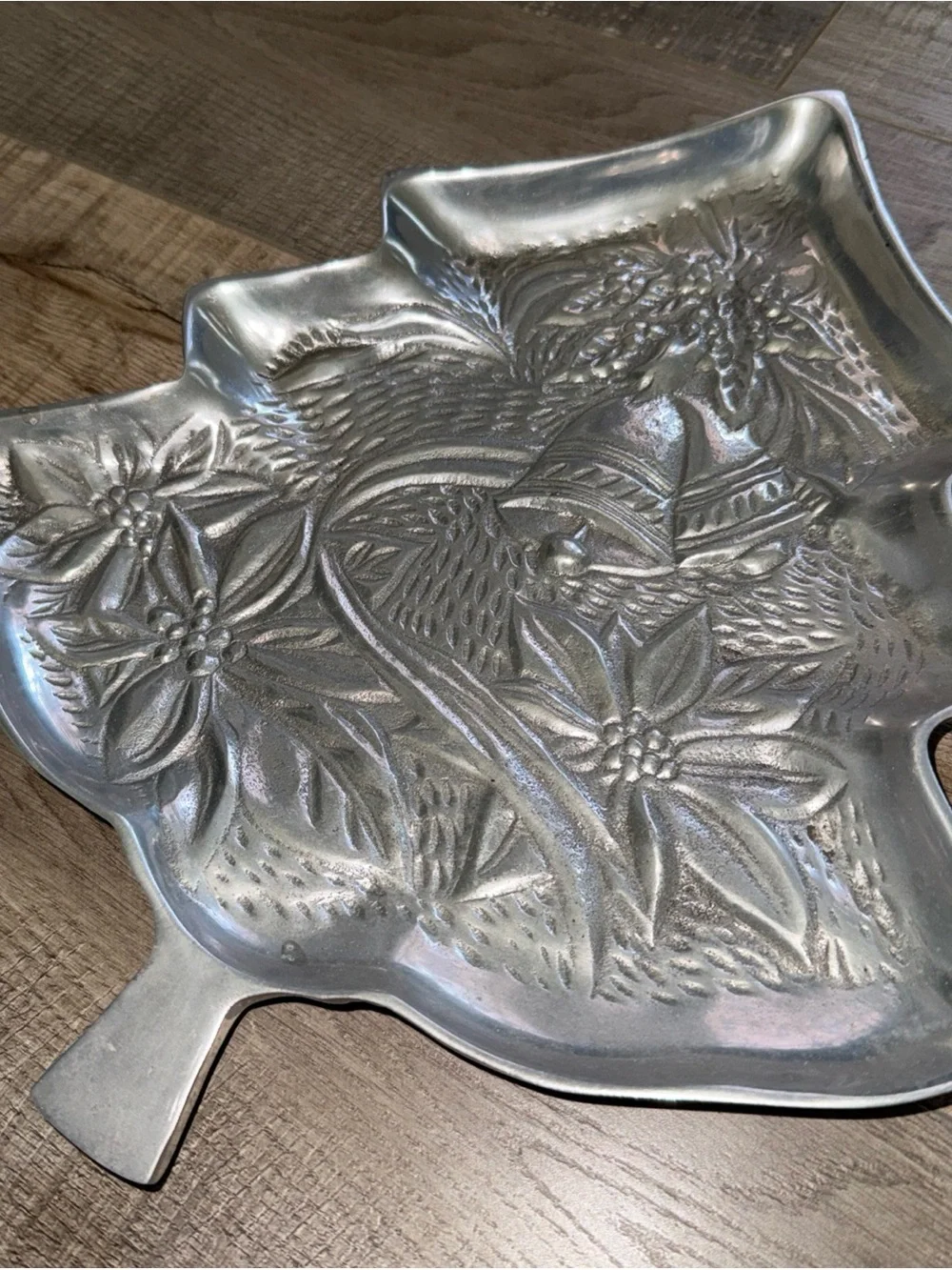 Pewter Silver Christmas Tree Decorative Serving Tray - Holiday Dish